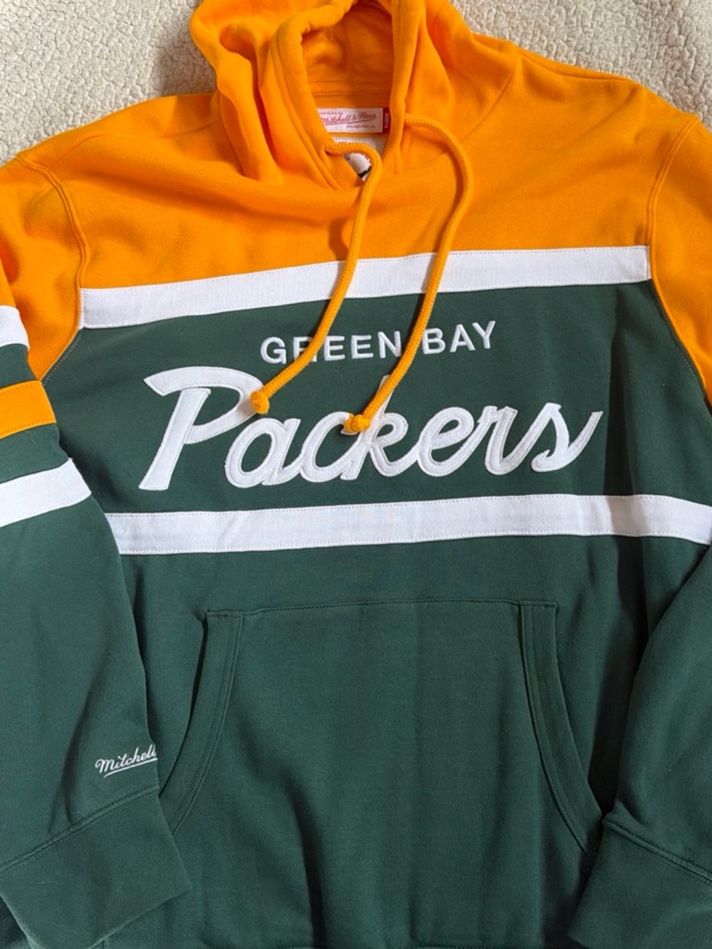Mitchell & Ness Green Bay Packers Green and Gold Crewneck Hoodie